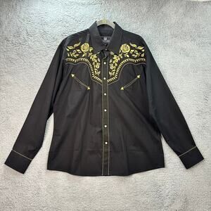 Salvaje Oeste Men's XL Black Gold Embroidery Western Shirt Pearl Snaps Cowboy